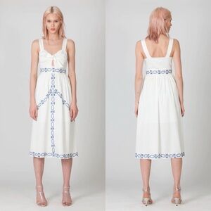FoxieDox Spellgirl Embroidered Midi Dress White Blue Sleeveless Women's Small